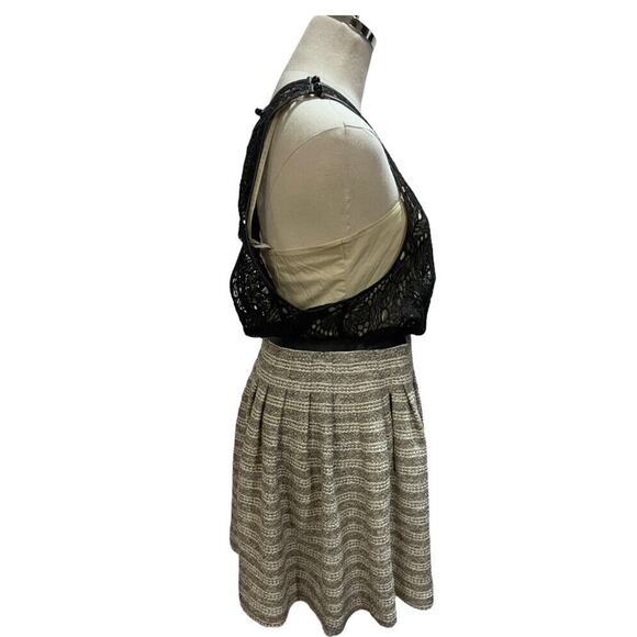 Tracy Reese Leather Trim Lace‎ & Tweed A-Line Dress With Pockets Size 6 - Picture 3 of 15